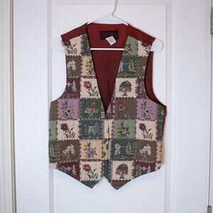 Quilted Cabin Print Vest Rustic Lodgecore Forest Scene Waistcoat | Soft Autumn